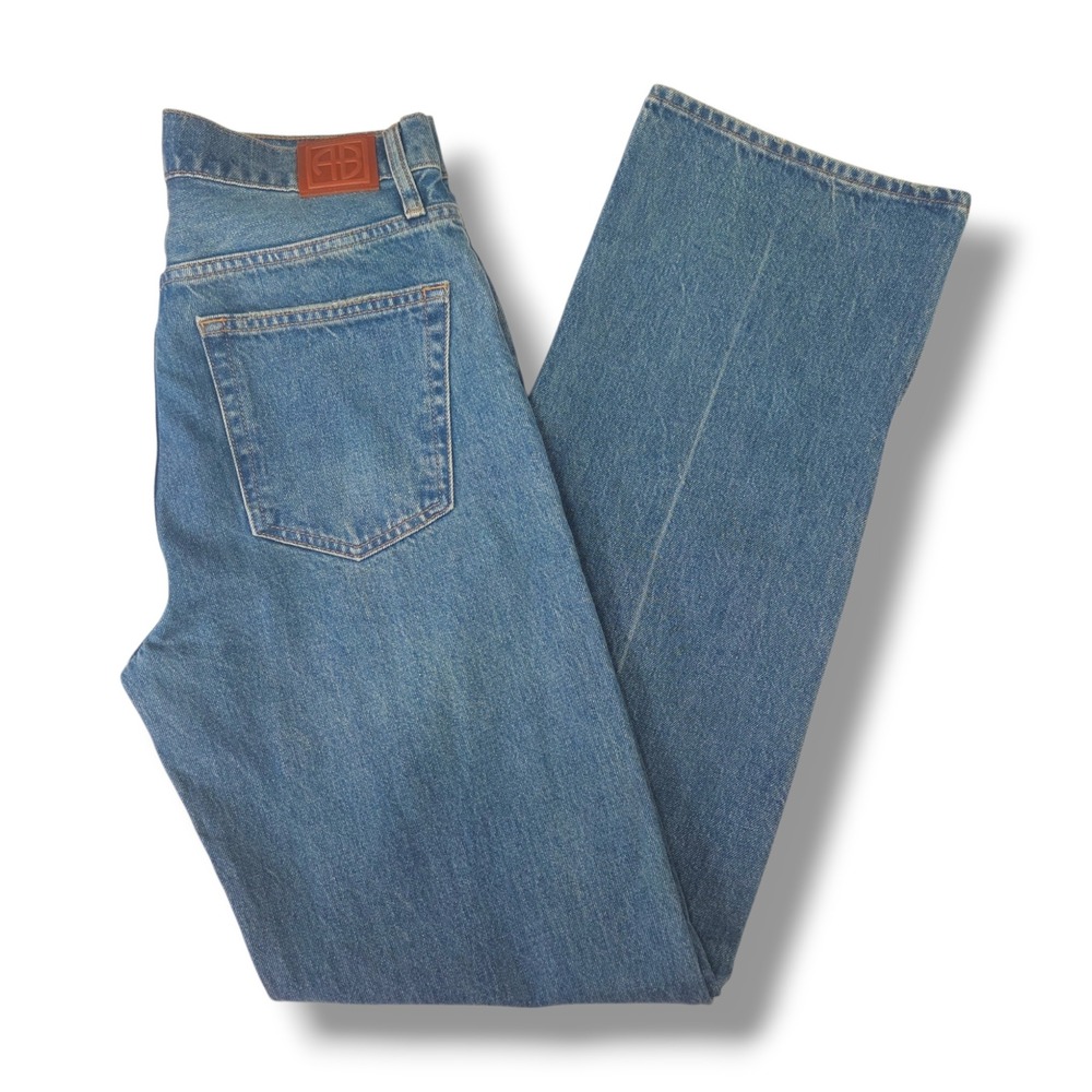Anine Bing Roy High Rise Button Fly Straight Rigid Split Hem Nordic Blue Jean 28